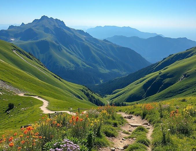 Green mountains with hiking trail and wild flowers.jpg