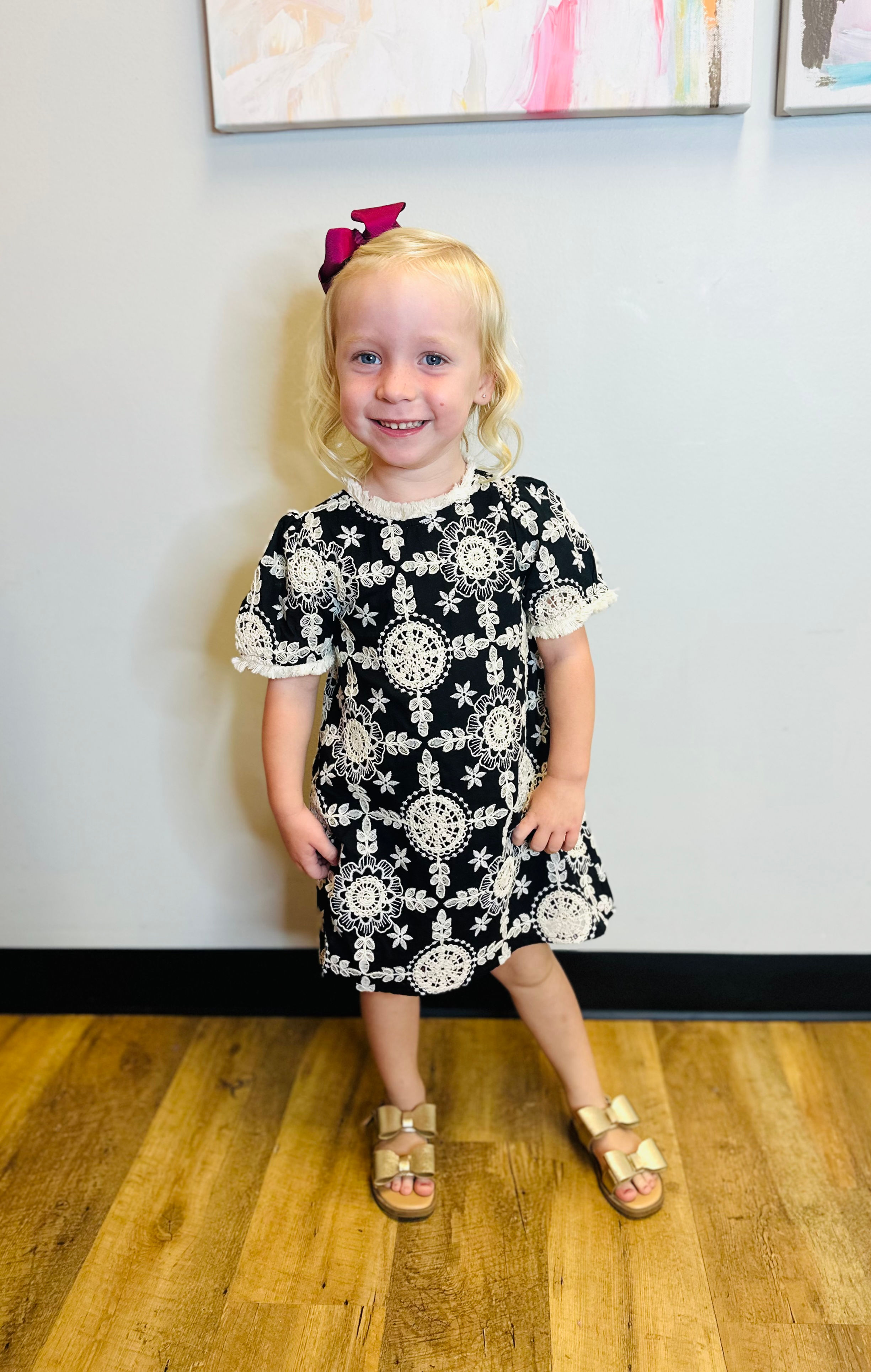 Little Black Cream Embroidered Dress