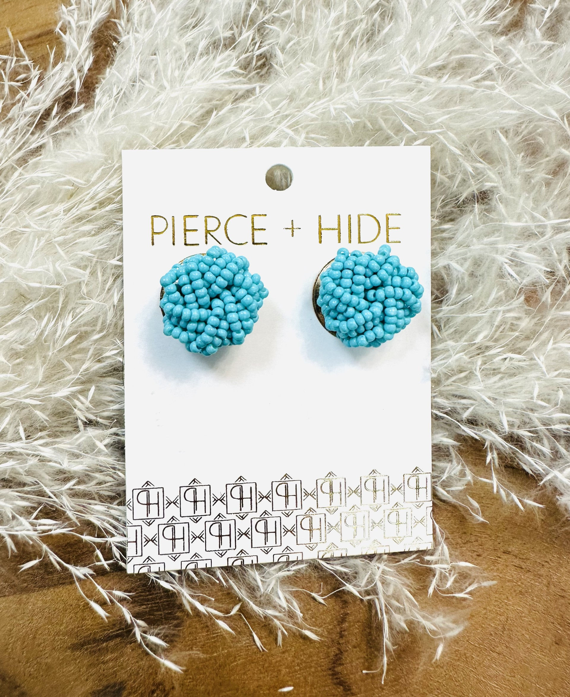 Beaded Knot Stud - Aqua