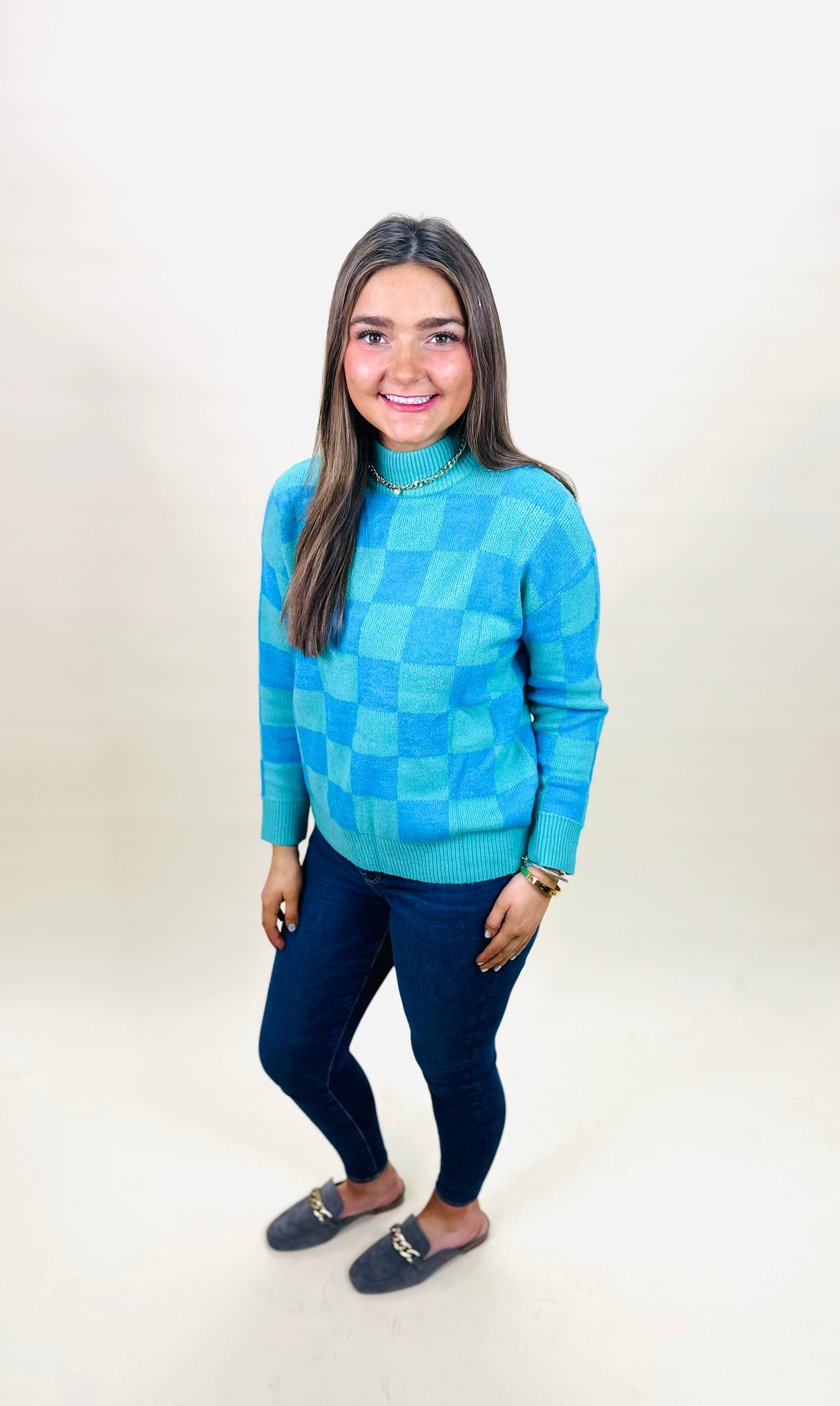 Cool Tone Checkered Sweater Top