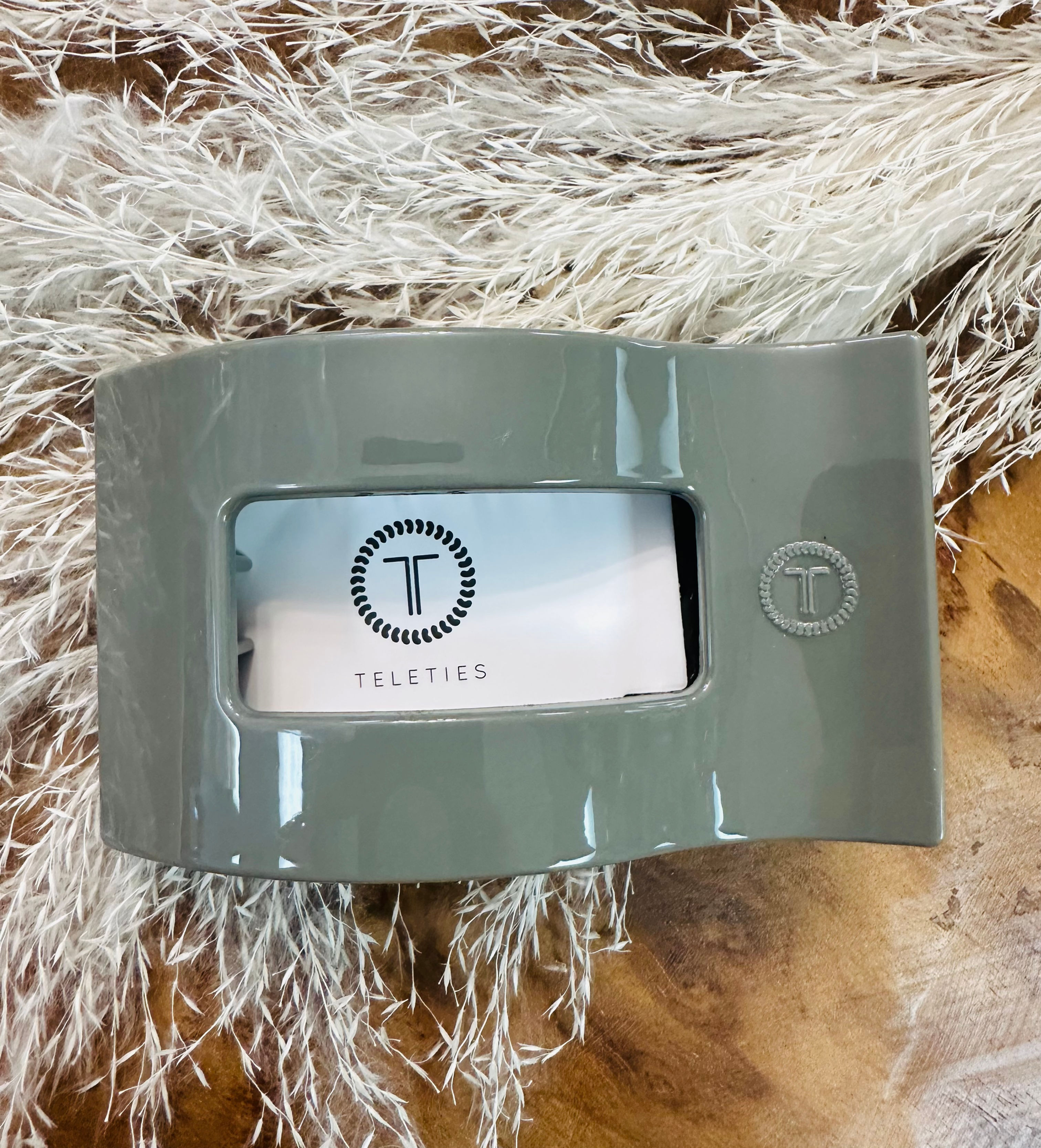 Teleties Flat Rectangle Hair Clip Medium- Sage