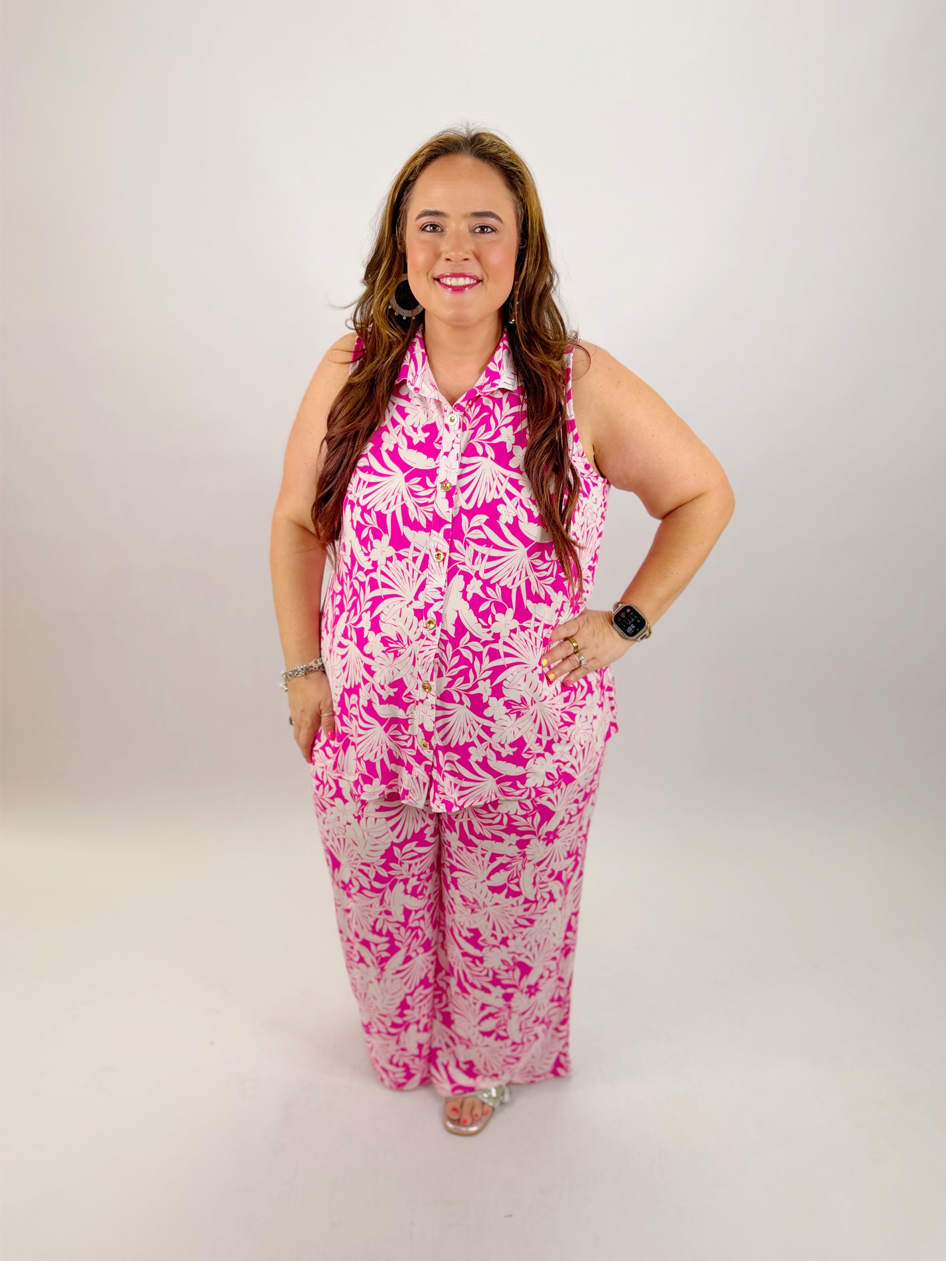 Pink And White 2 Piece Pants Set