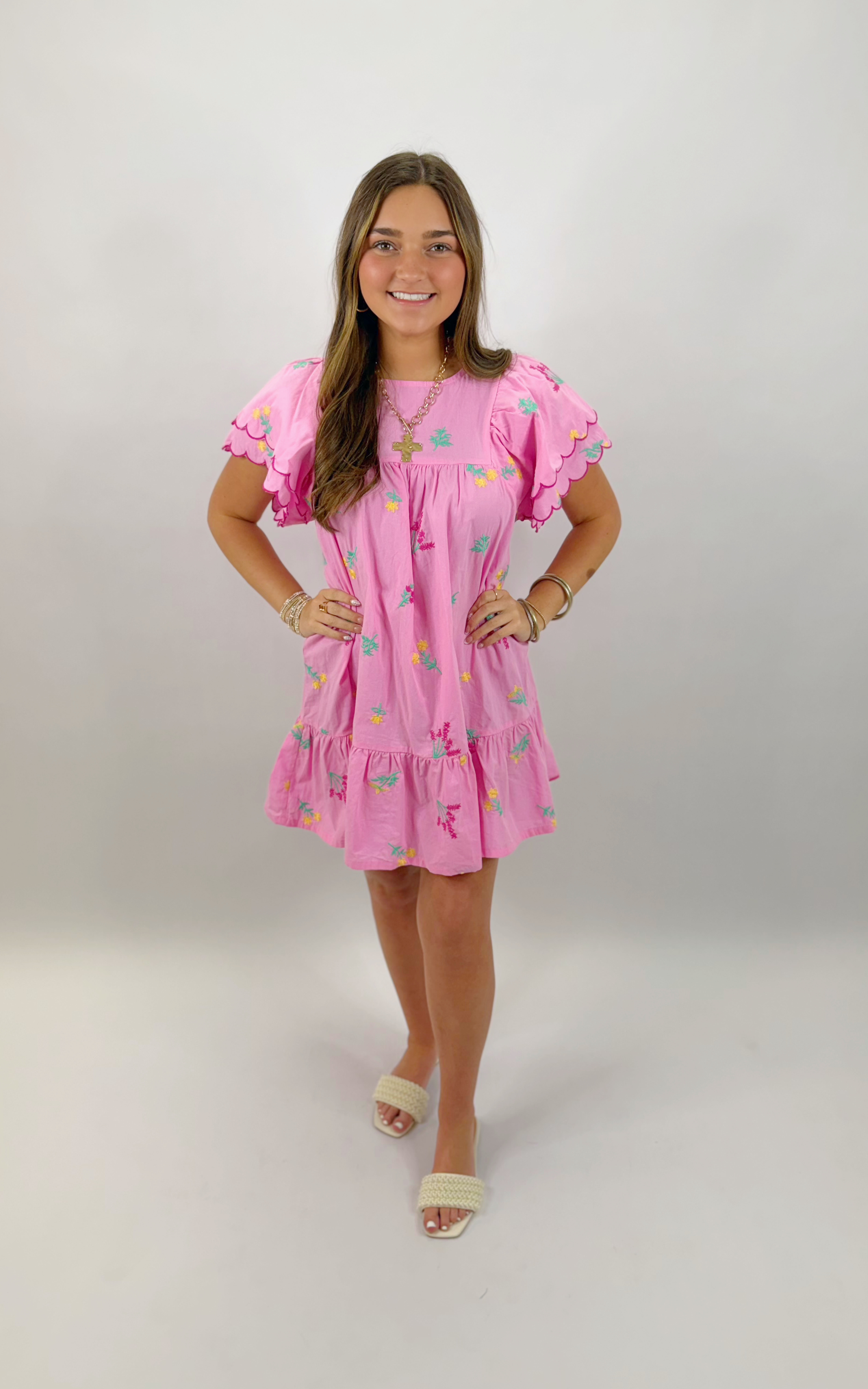 Sweet Peony Scallop Sleeve Dress