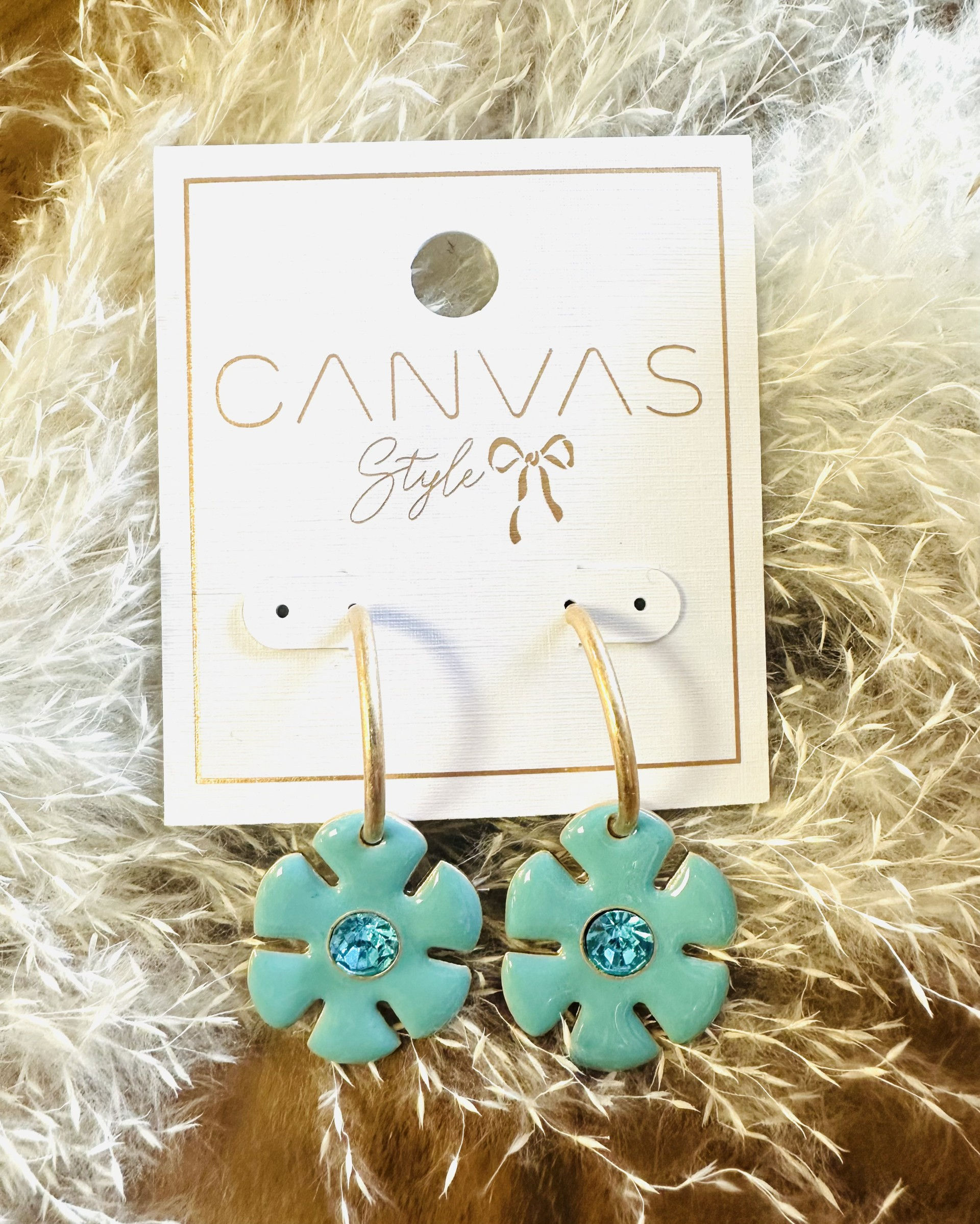 Donna Rhinestone Flower Drop Hoop - Turquoise