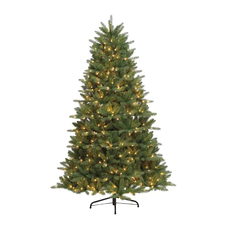 Festive 210cm pre-lit Bryson spruce artificial Christmas tree with warm-white lights