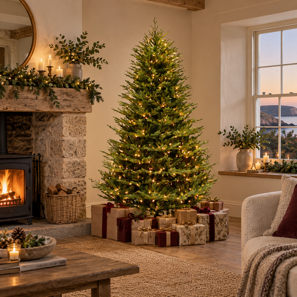 Festive 180cm pre-lit Grand Keswick Pine artificial Christmas tree with lifelike green foliage and warm lights