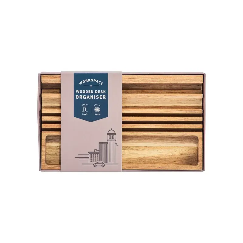 Wooden desk organiser with phone holder