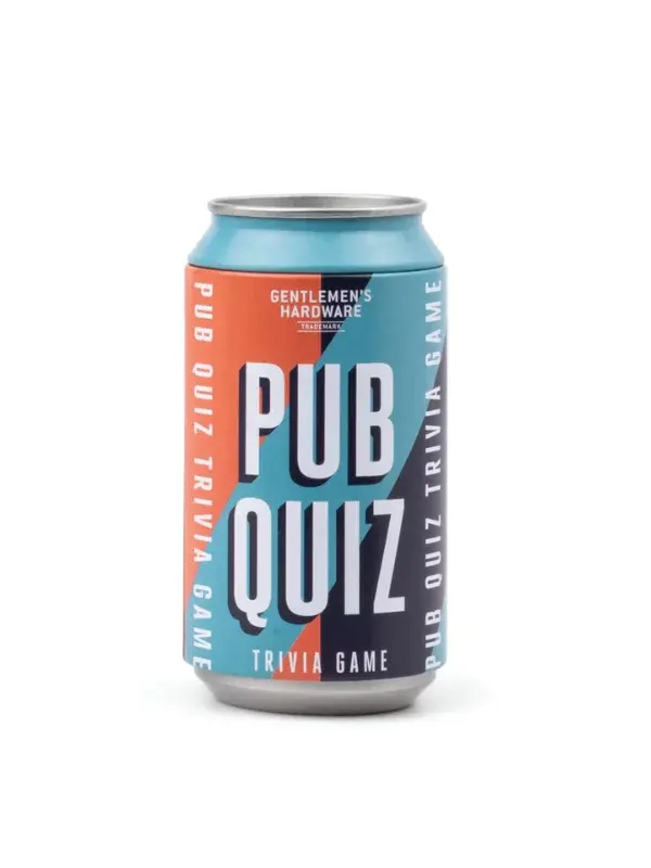 Gentlemen's Hardware Pub Quiz in a Can trivia game with reusable storage tin