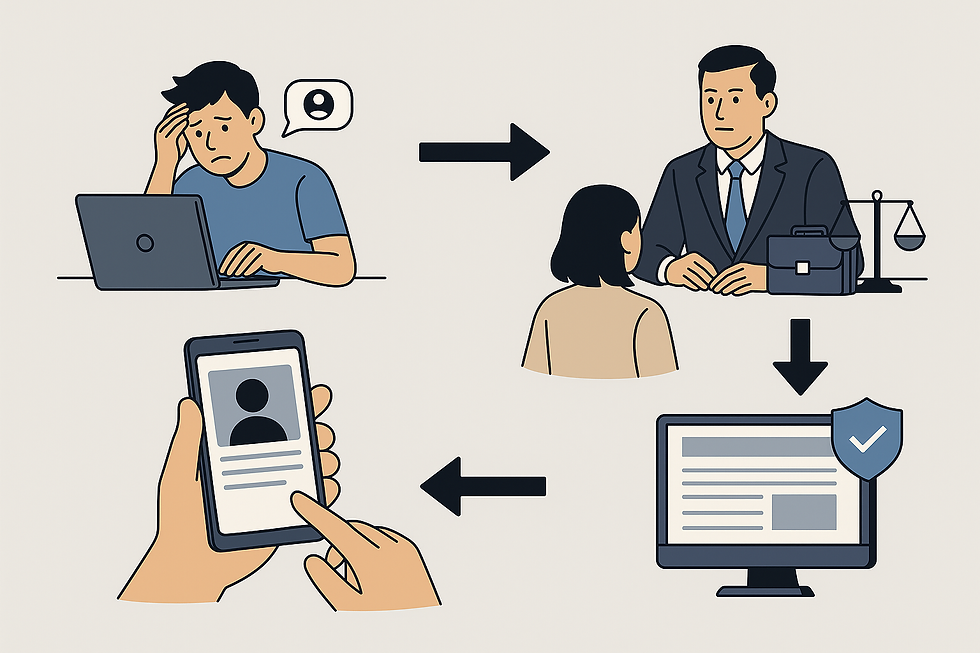A step-by-step look at how to respond if you’ve been harmed online, from evidence gathering to legal action.