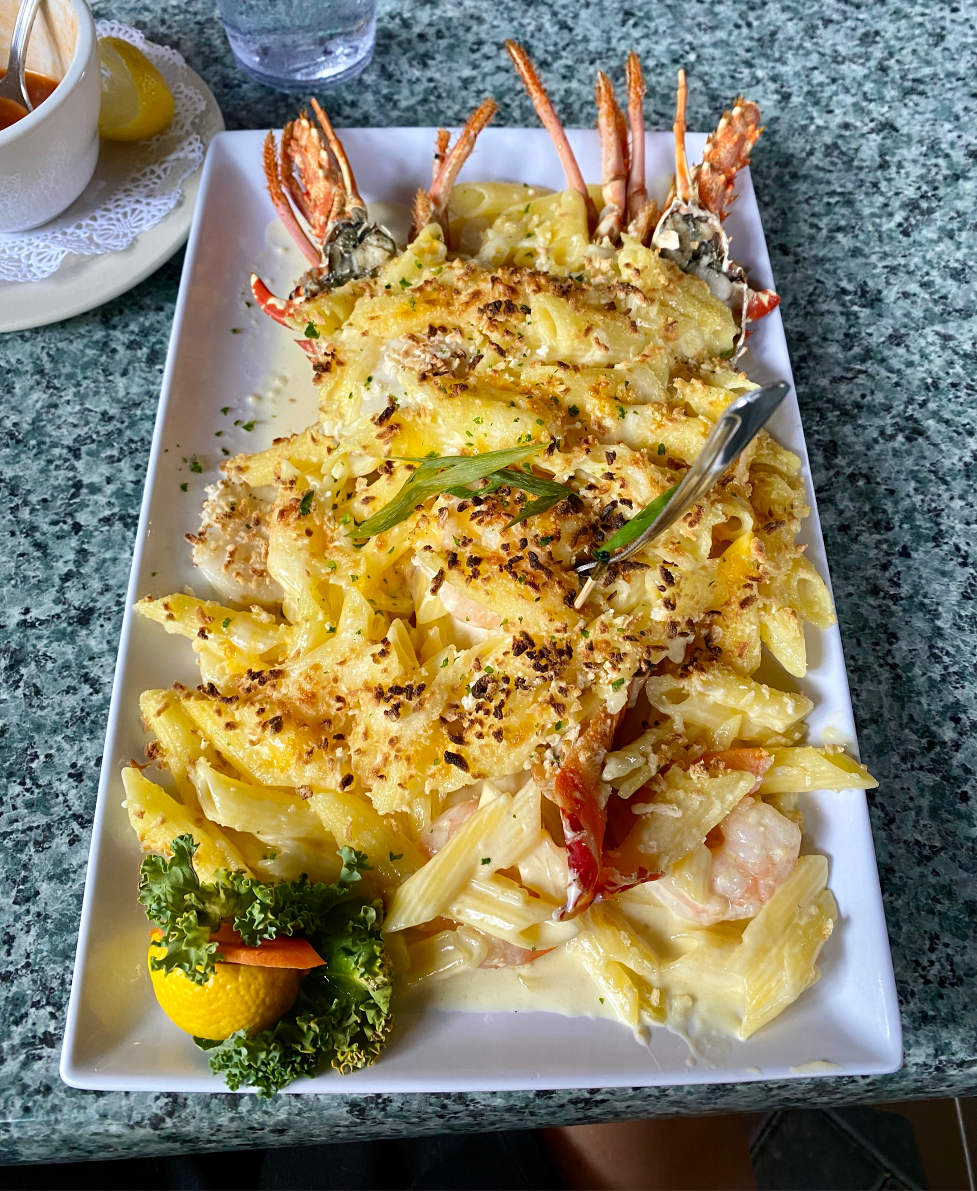 plate of gluten free lobster Mac and cheese