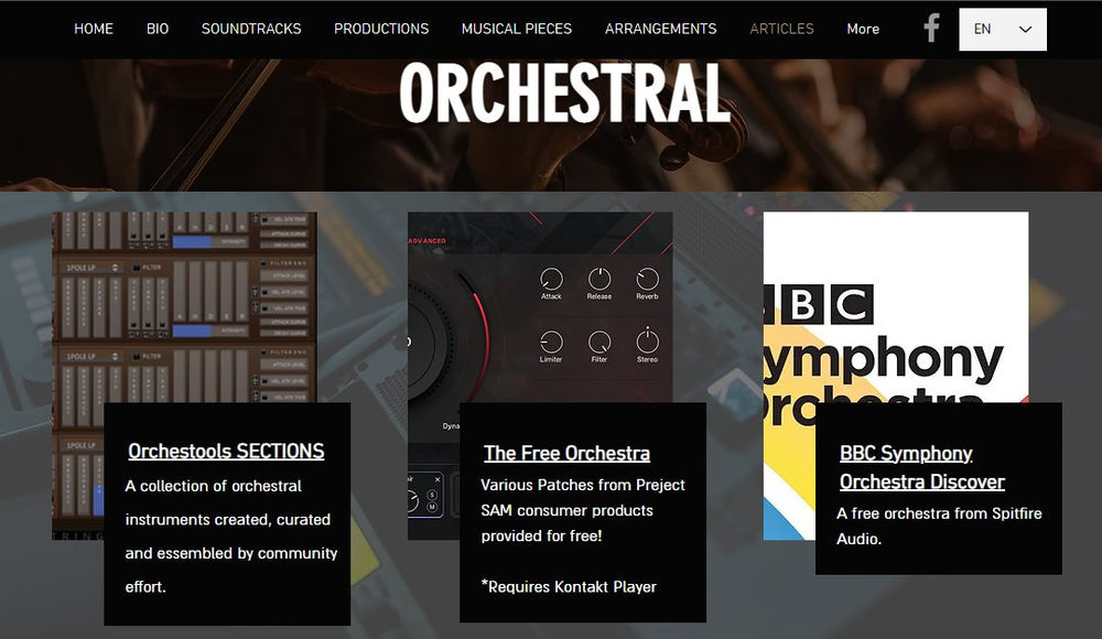 Sections on the curated list of free virtual instruments Orchestools