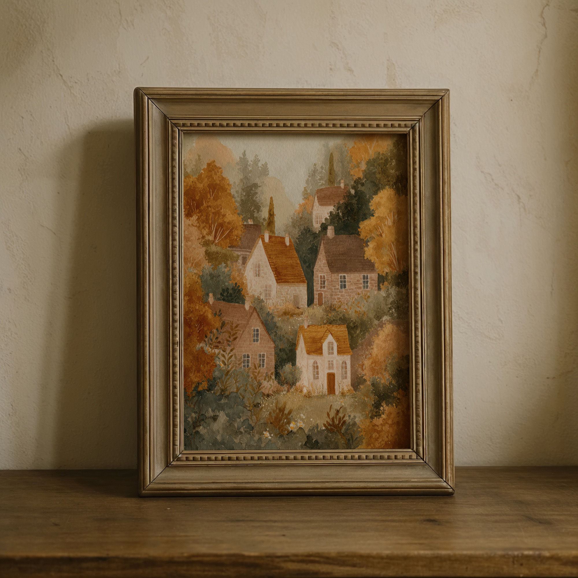Vintage Autumn Village Art Print