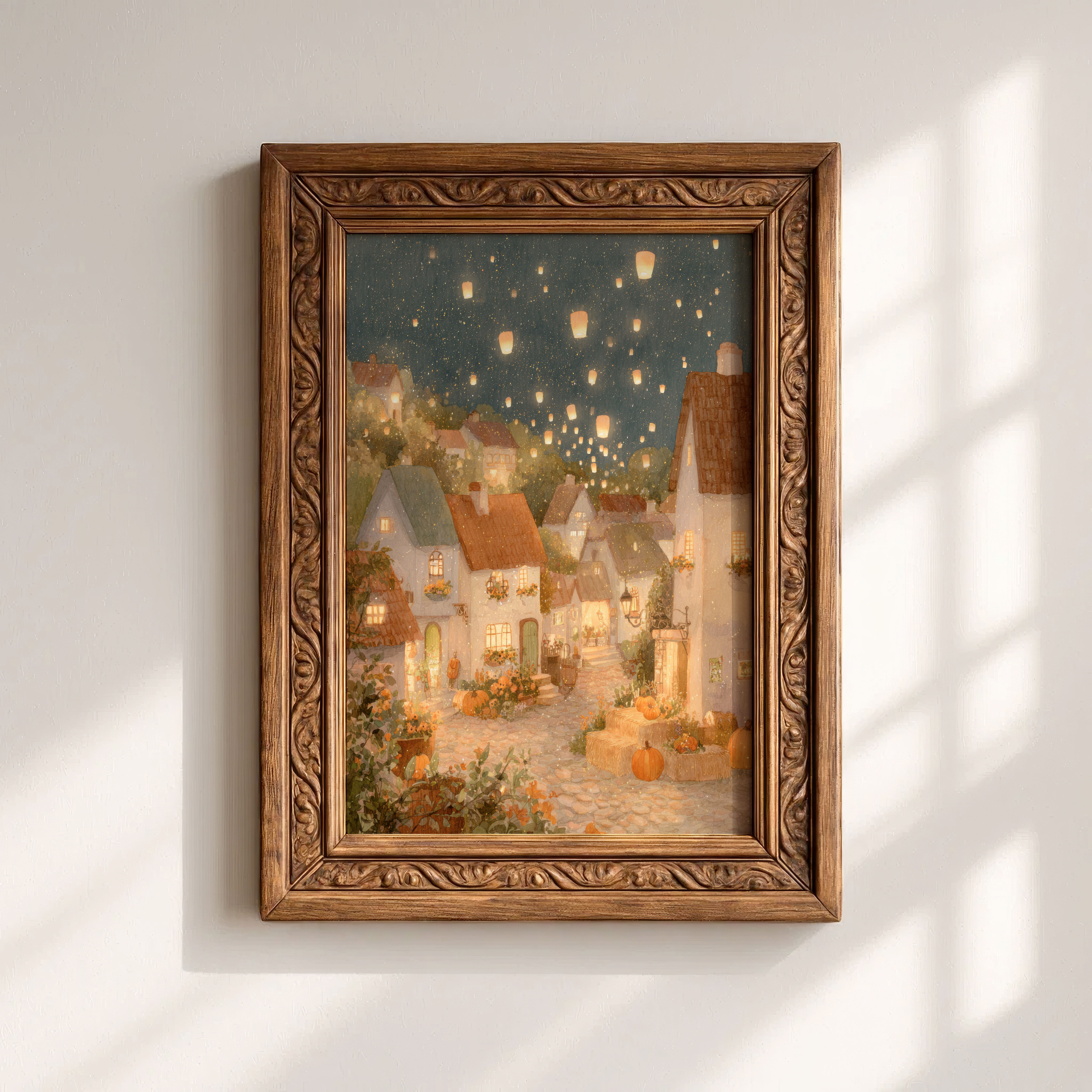 Whimsical Autumn Village Art Print
