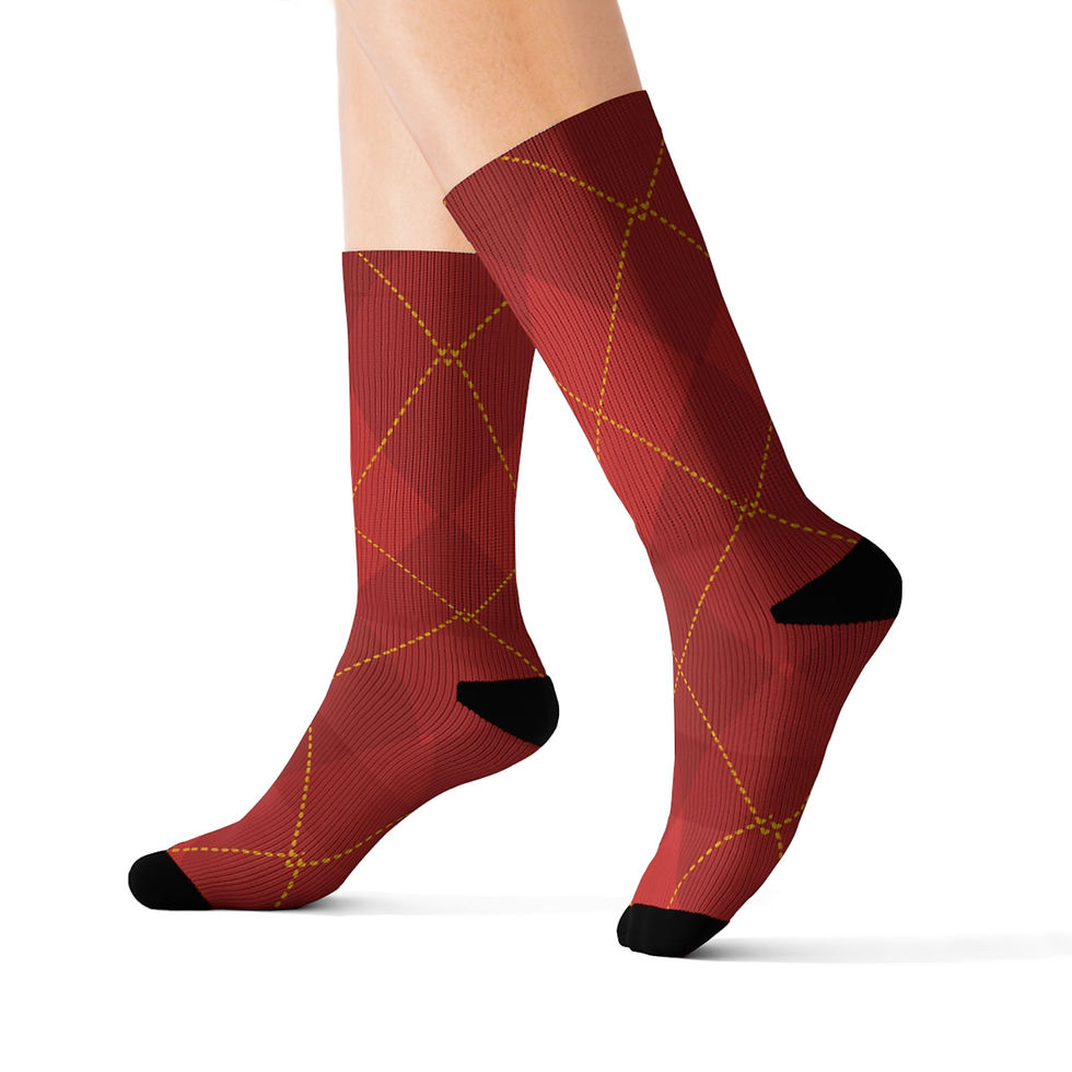 Thumbnail: Red Argyle Plaid Sublimation Socks — Classic Crew Socks