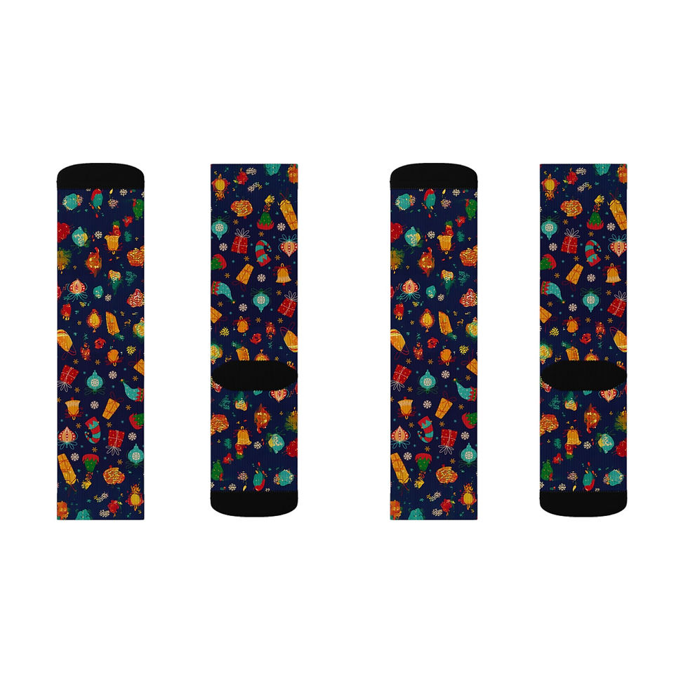 Thumbnail: Festive Christmas Ornaments Pattern Sublimation Socks — Holiday Novelty Socks