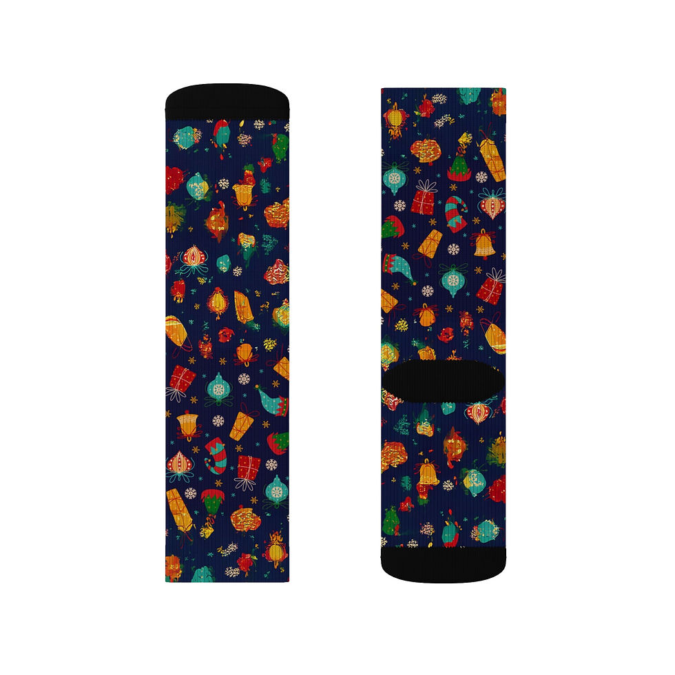 Thumbnail: Festive Christmas Ornaments Pattern Sublimation Socks — Holiday Novelty Socks