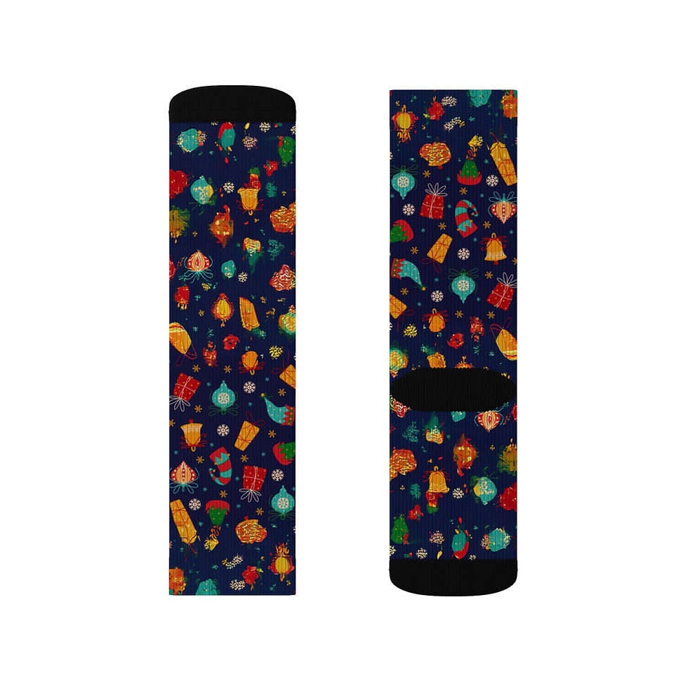 Thumbnail: Festive Christmas Ornaments Pattern Sublimation Socks — Holiday Novelty Socks