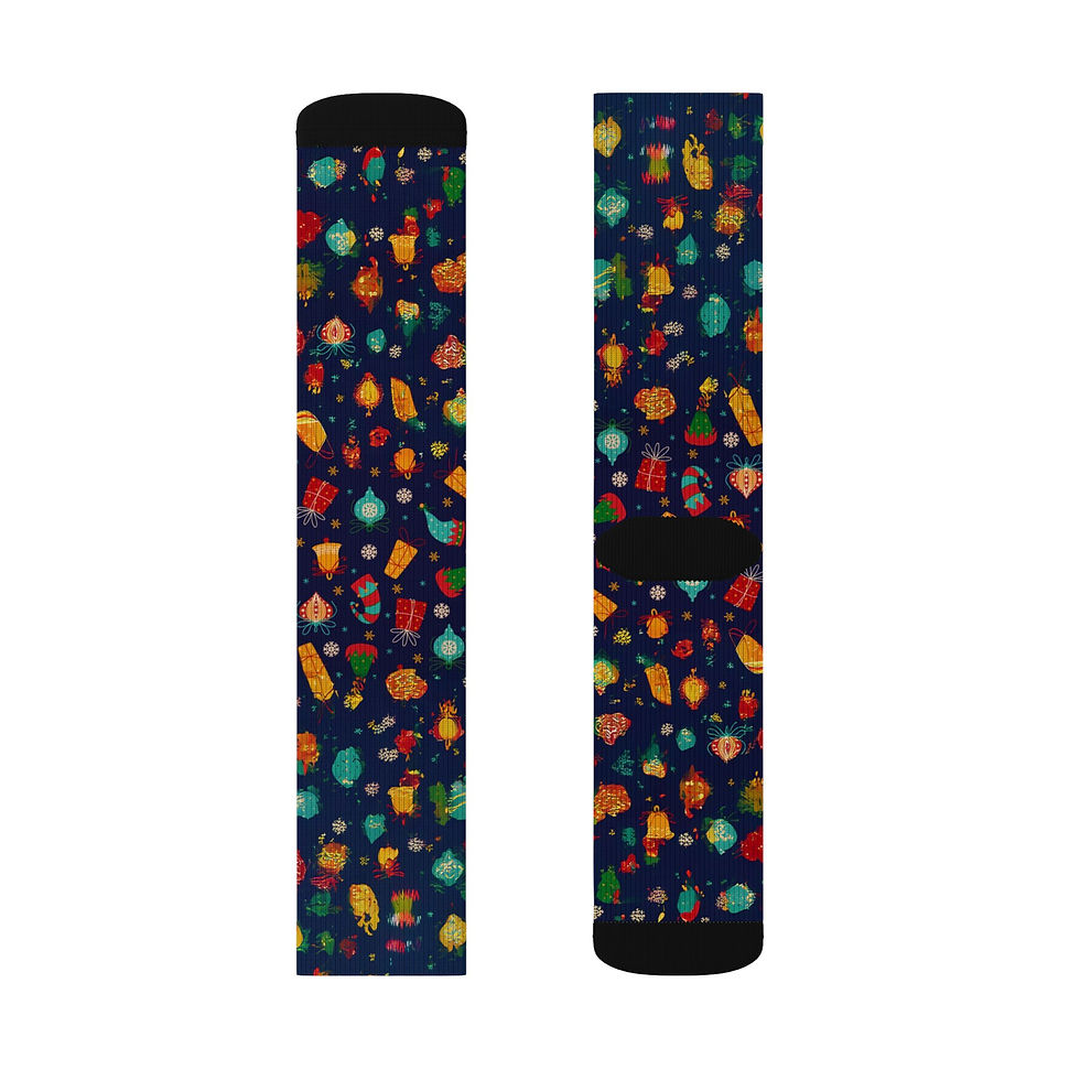 Thumbnail: Festive Christmas Ornaments Pattern Sublimation Socks — Holiday Novelty Socks