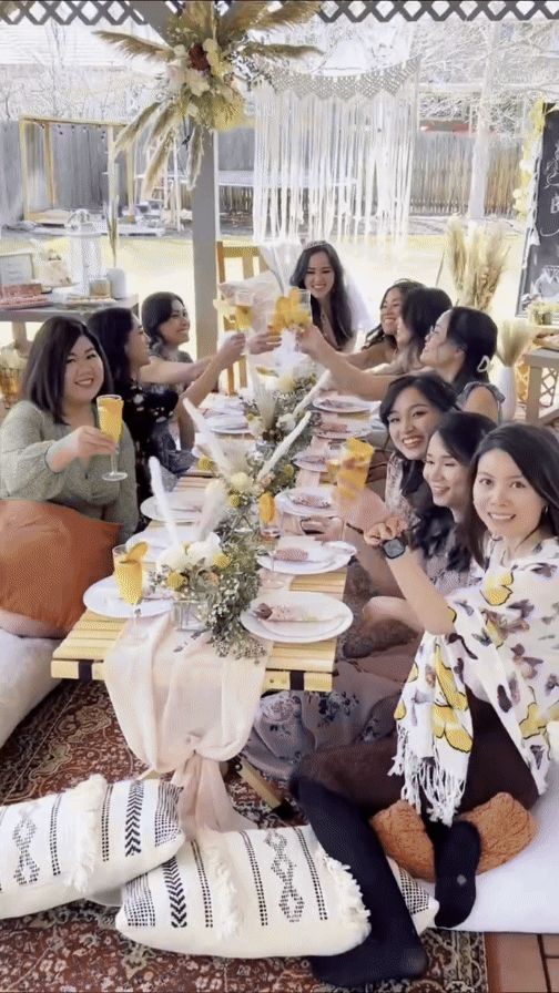 Video capturing a vibrant bridal party, featuring the bride and her bridesmaids in elegant dresses.