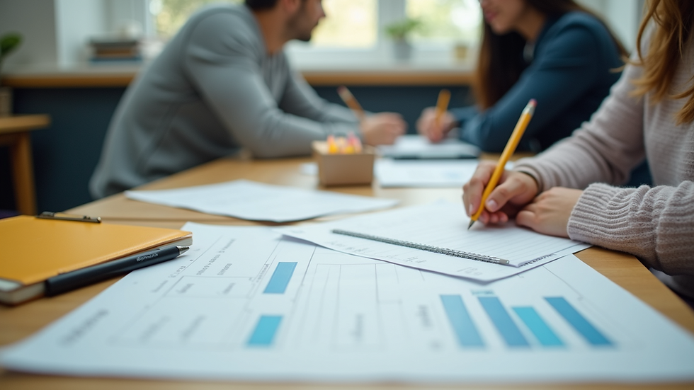 Close-up view of educational materials and lesson plans on a teacher’s desk