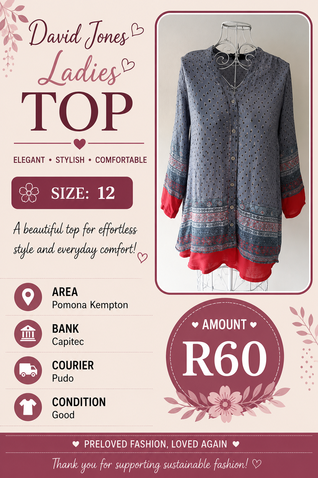 David Jone Ladies Top - Size 12