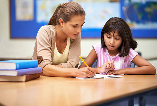 Tutor is guiding the student with her homework
