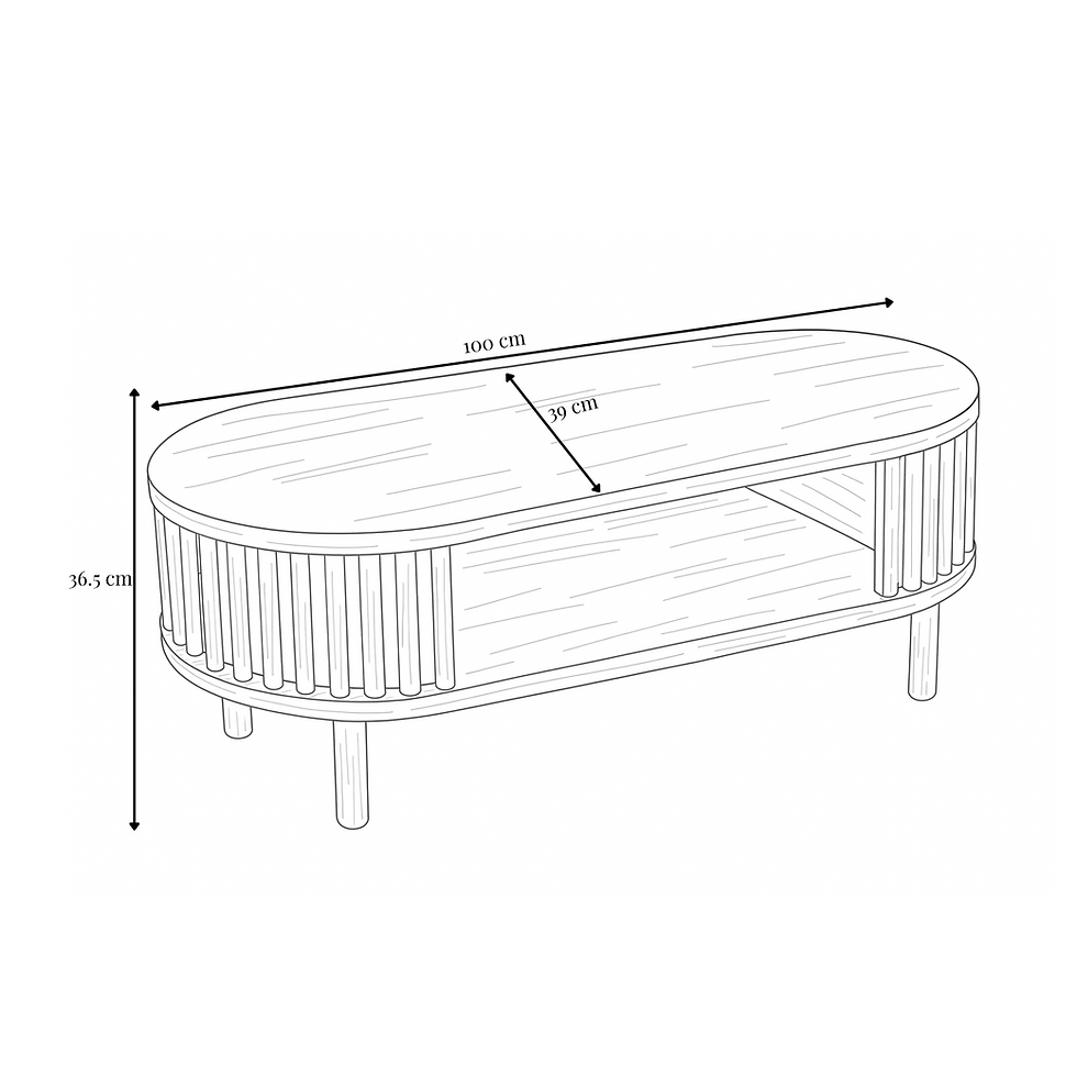 Table basse ovale, 90x50x38cm, design élégant