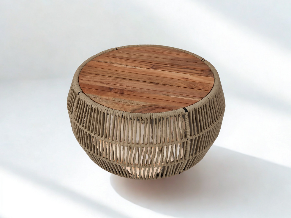 Table basse ronde en corde et teck