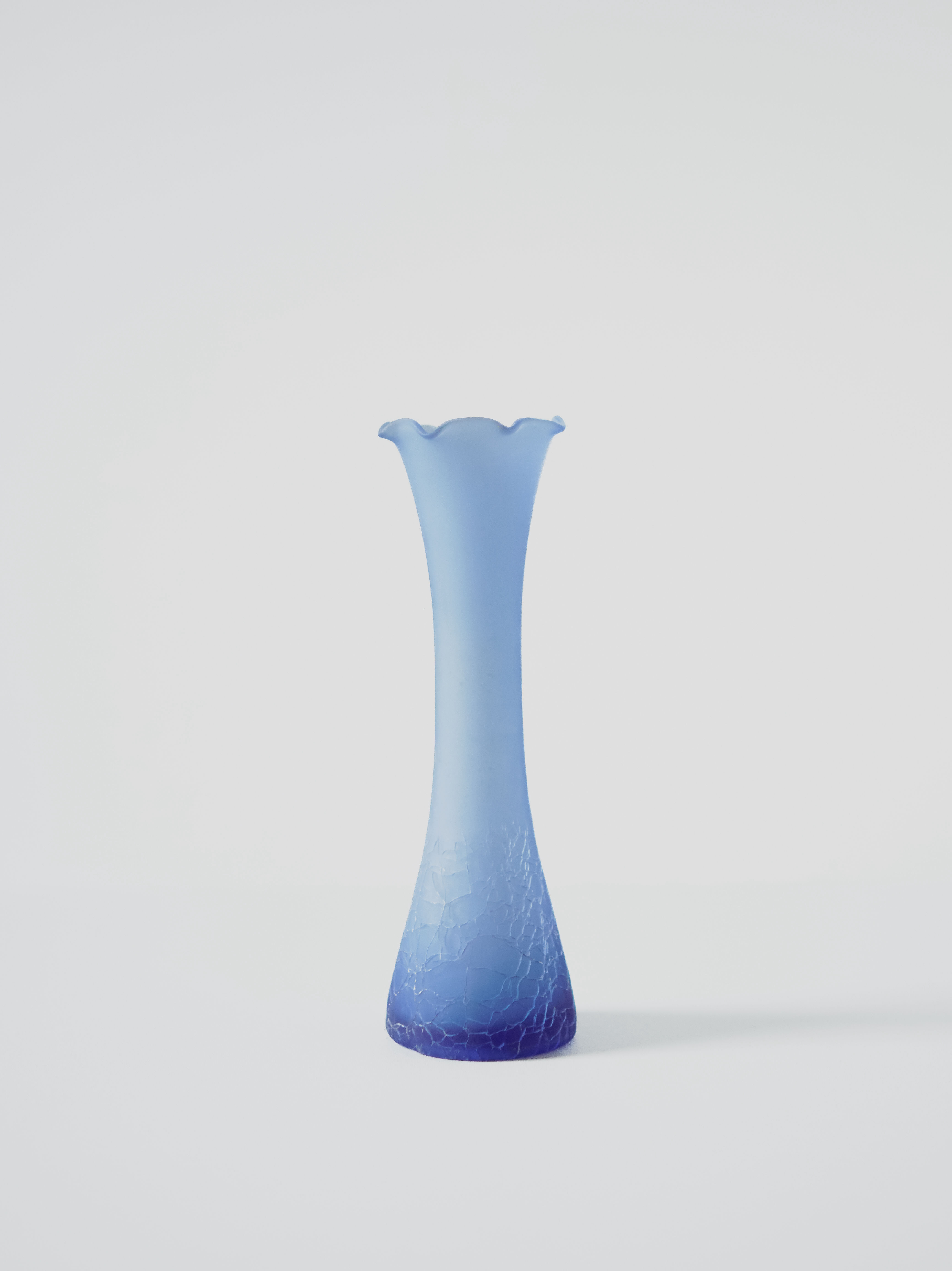 Blue Cracked-Glass Vase / Minimal Form with Signature Texture
