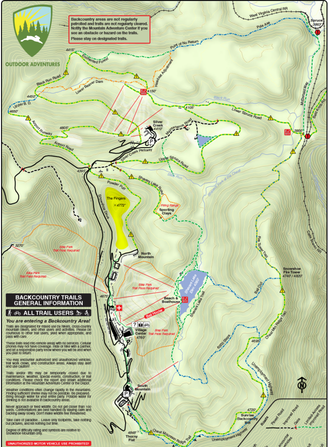 Hiking Trail Map in Snowshoe
