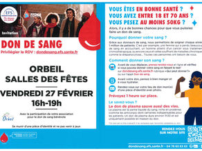 DON DU SANG A ORBEIL LE VENDREDI 27 FEVRIER 2026