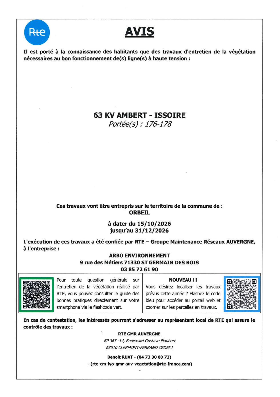 RTE : travaux d'entretien de la végétation nécessaires au bon fonctionnement des lignes à haute tension du 15/10 au 31/12/2026