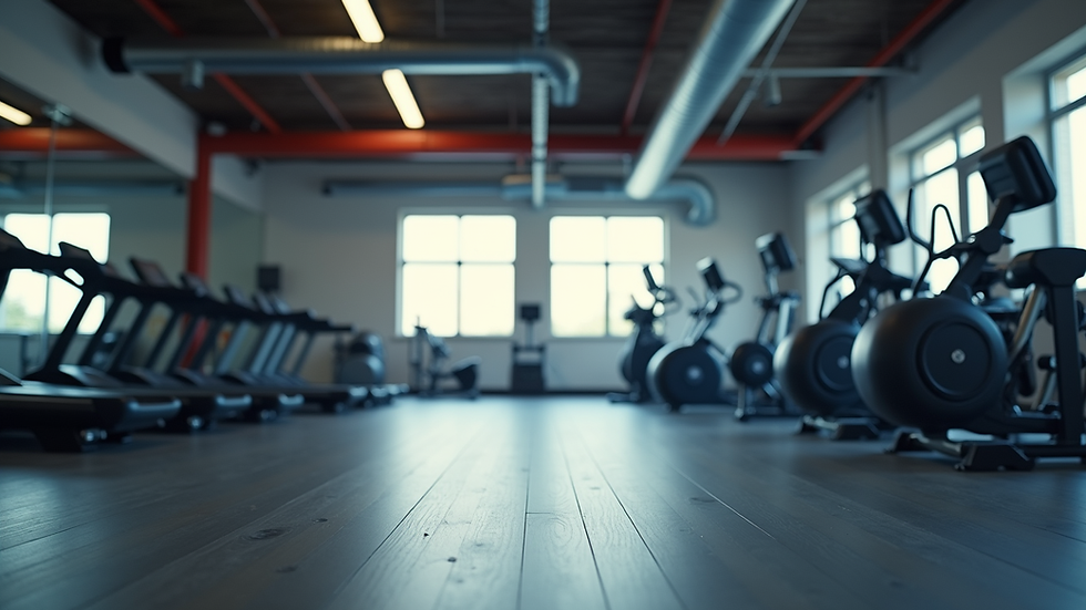 Eye-level view of a modern gym with advanced fitness equipment