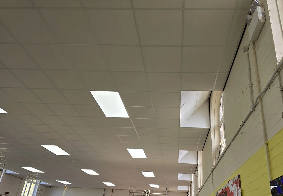 New suspended ceiling installation replacing damaged ceiling system
