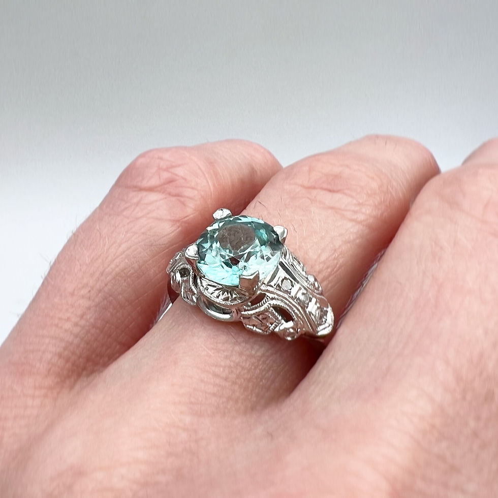 Thumbnail: Edwardian 2.25 Carat Blue Zircon With Rose Cut Diamonds 