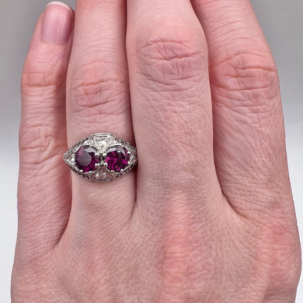 Thumbnail: Antique Rhodolite Garnet Ring with Diamonds
