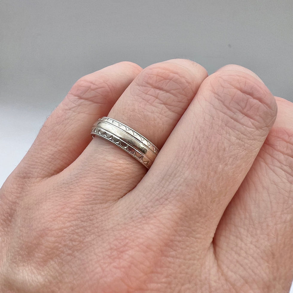 Thumbnail: Vintage 14K White Gold Band with Milgrain and Scalloped Detailing