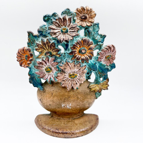 Cast Iron Flower Pot Doorstop Arcadian Antiques