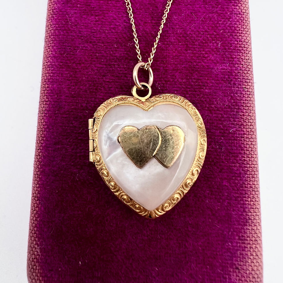 Thumbnail: Vintage WWII Era Gold Filled Heart Locket with Mother of Pearl