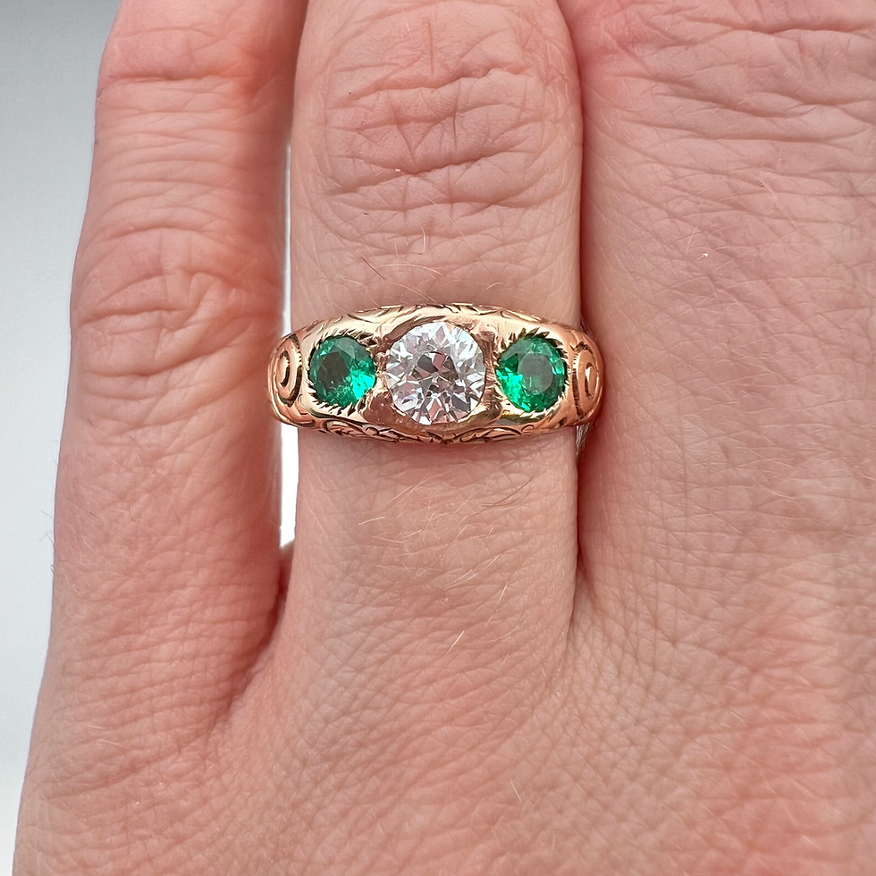 Thumbnail: Antique Rose Gold Diamond & Emerald Ring
