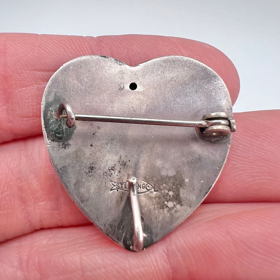 Thumbnail: Art Nouveau Sterling Silver Heart Brooch with Maiden & Tambourine