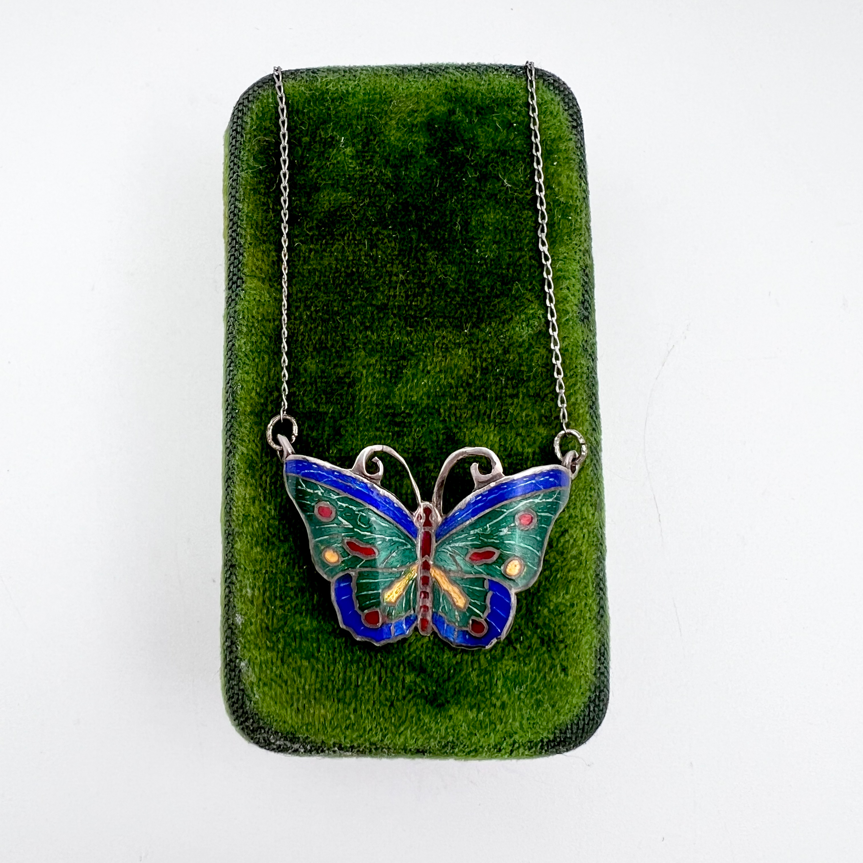 Vintage Sterling Silver Enamel Butterfly Necklace