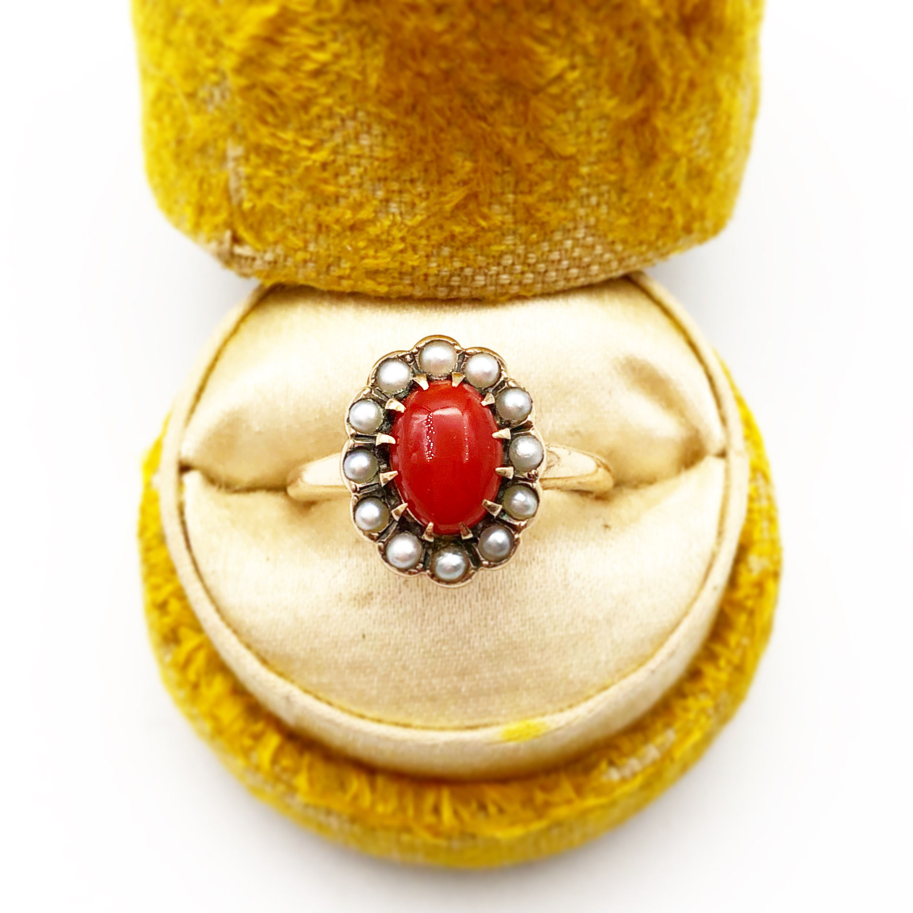 Coral & Seed Pearl Ring