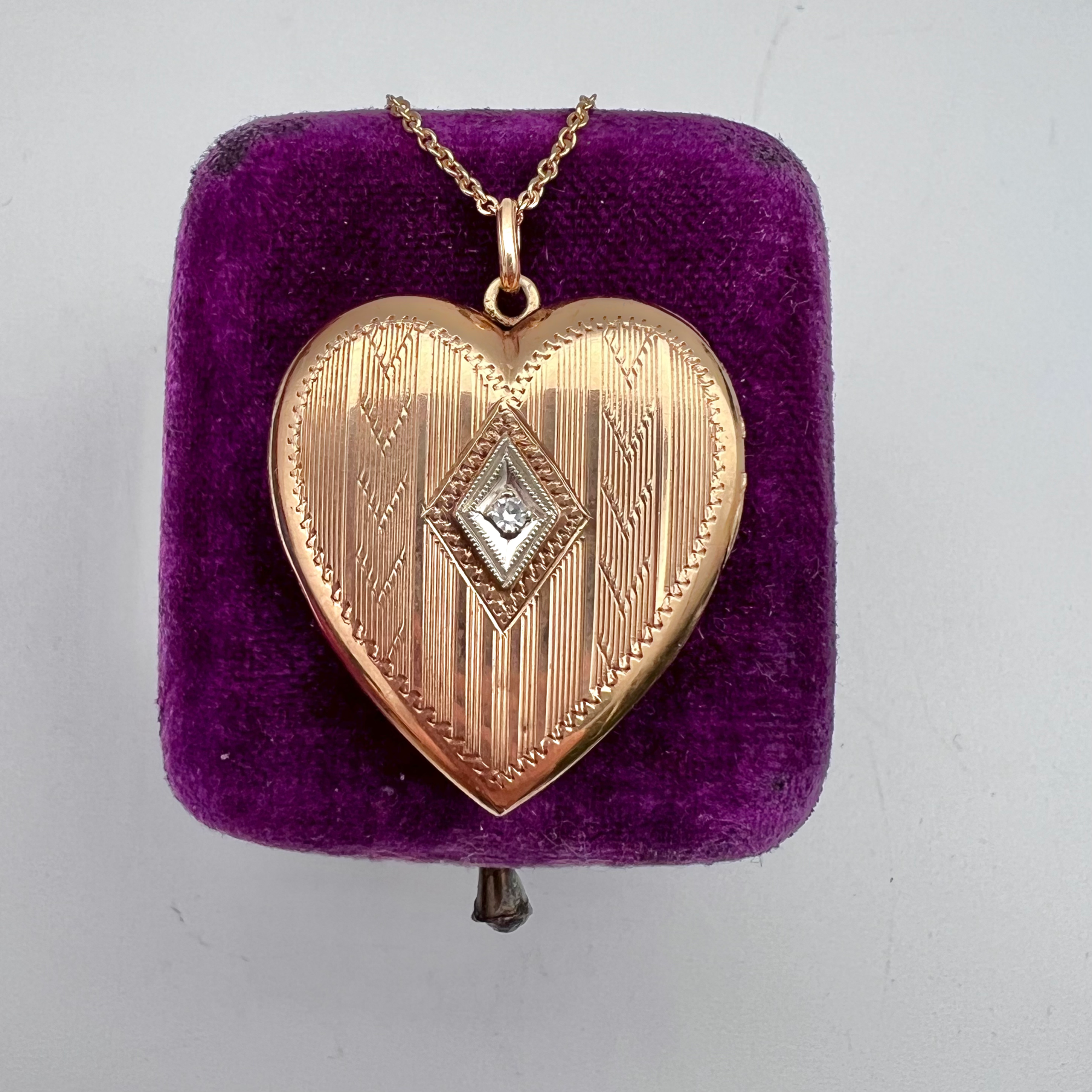 Antique 14K Yellow Gold Heart Locket with Diamond Accent