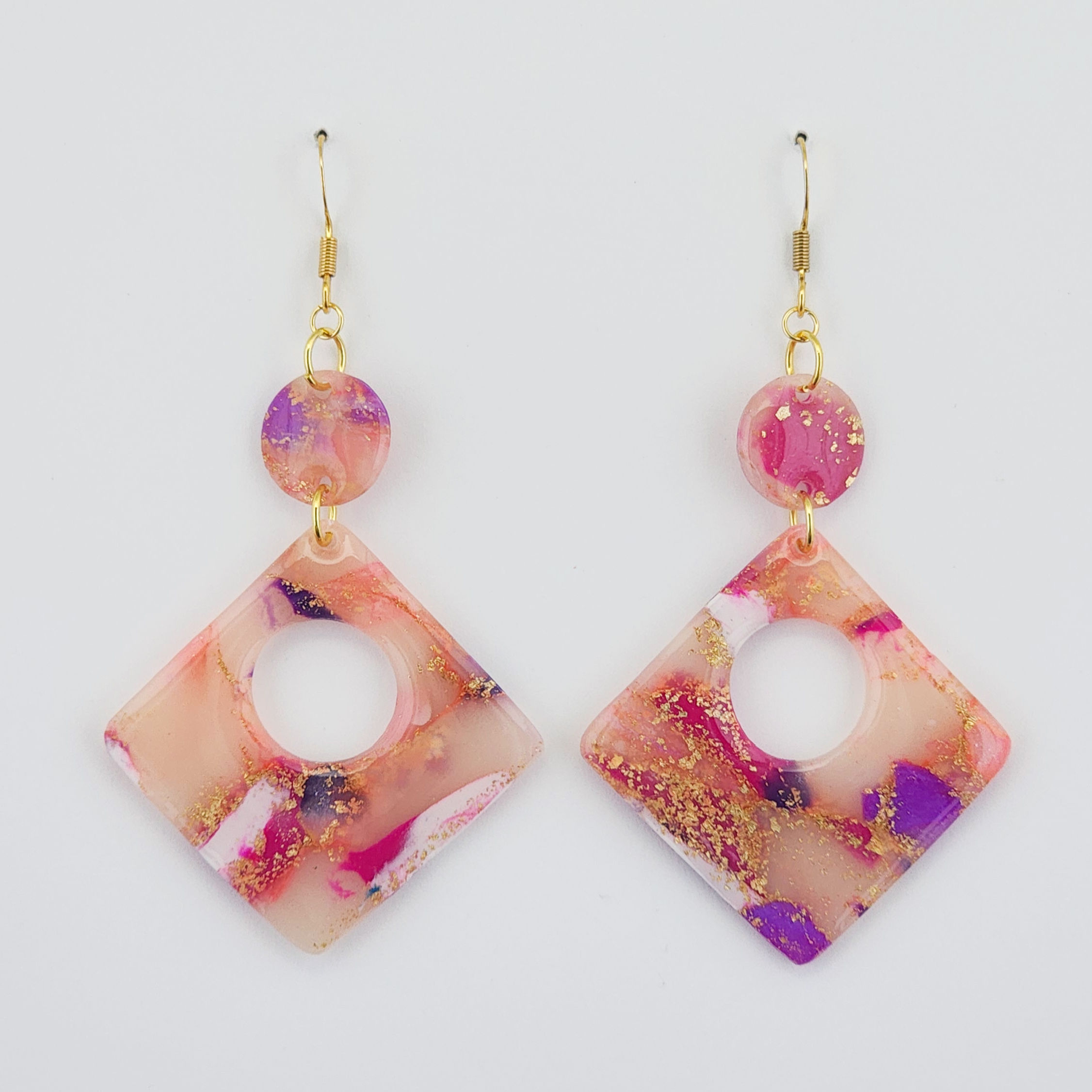 Apricot Glow Toggled Hollow Rhombus Dangles - Md