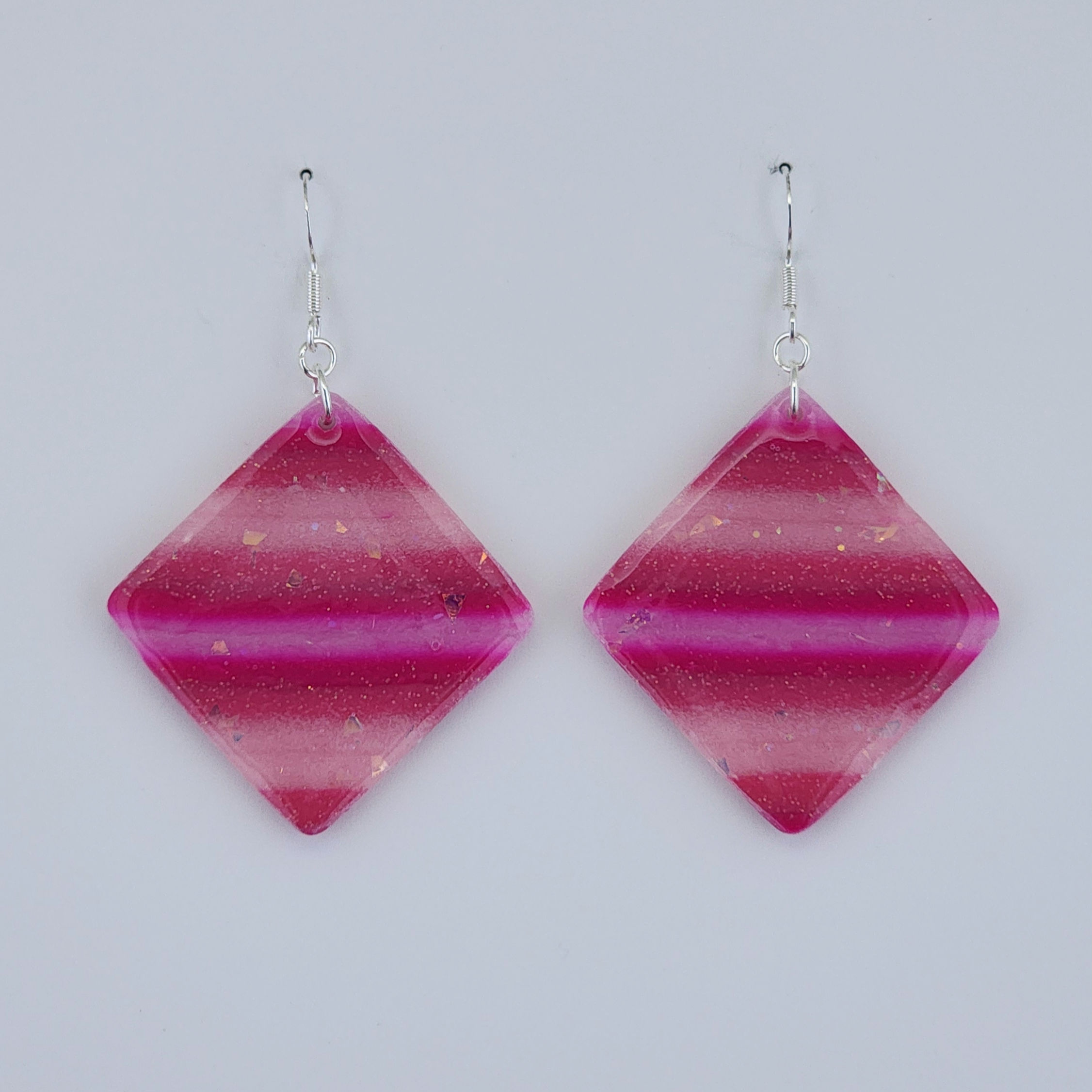 Sweetheart Tarts - Pink Purple Striped Drop Rhombus Dangles - Md