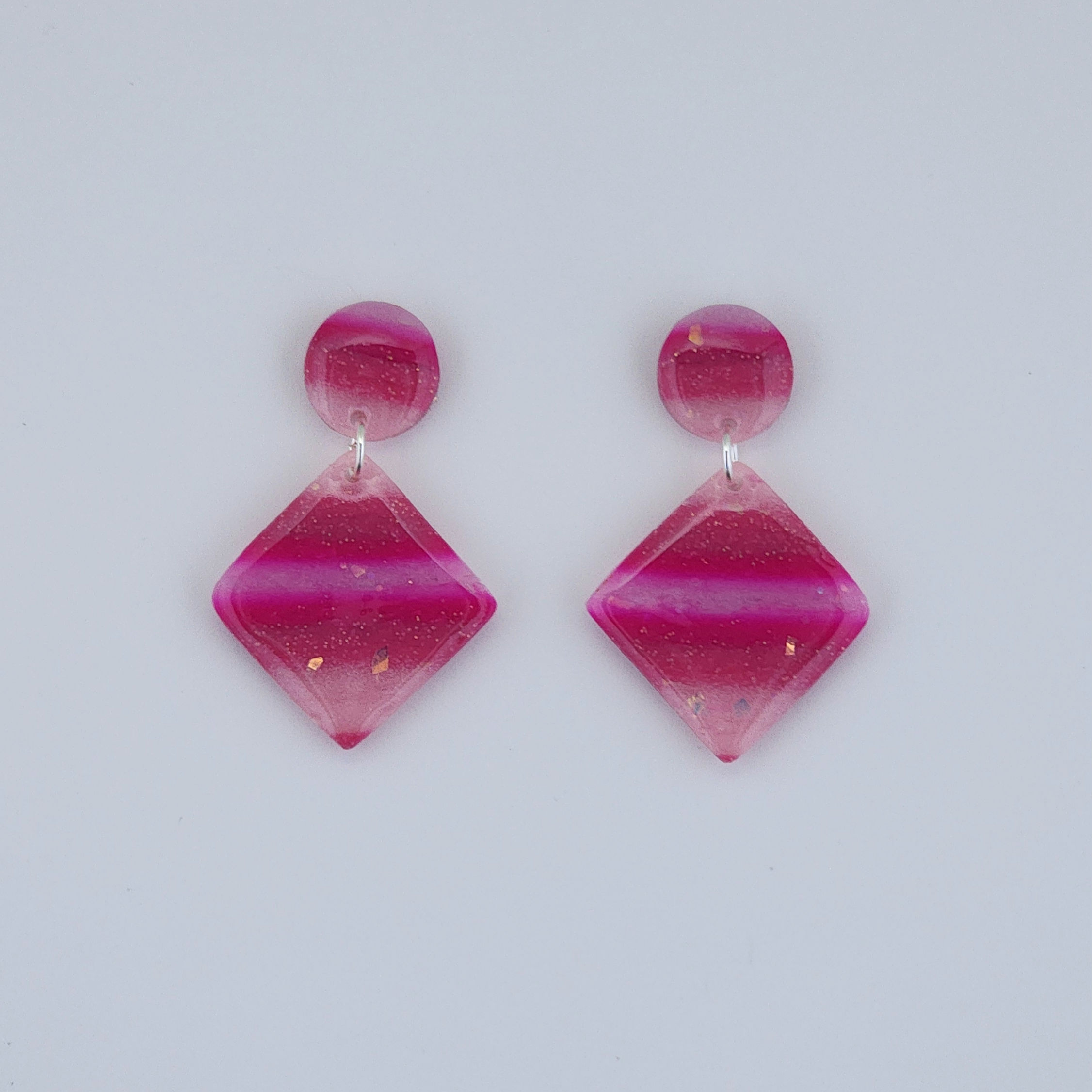 Sweetheart Tarts - Pink Purple Striped Drop Rhombus Studs - Sm