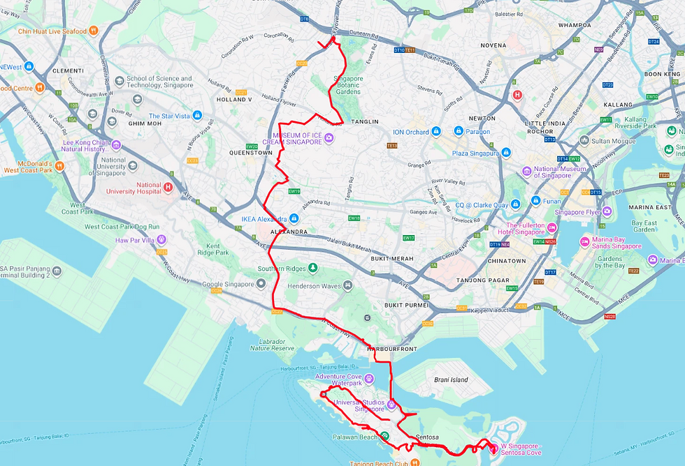 Map of our Sentosa Club ride route