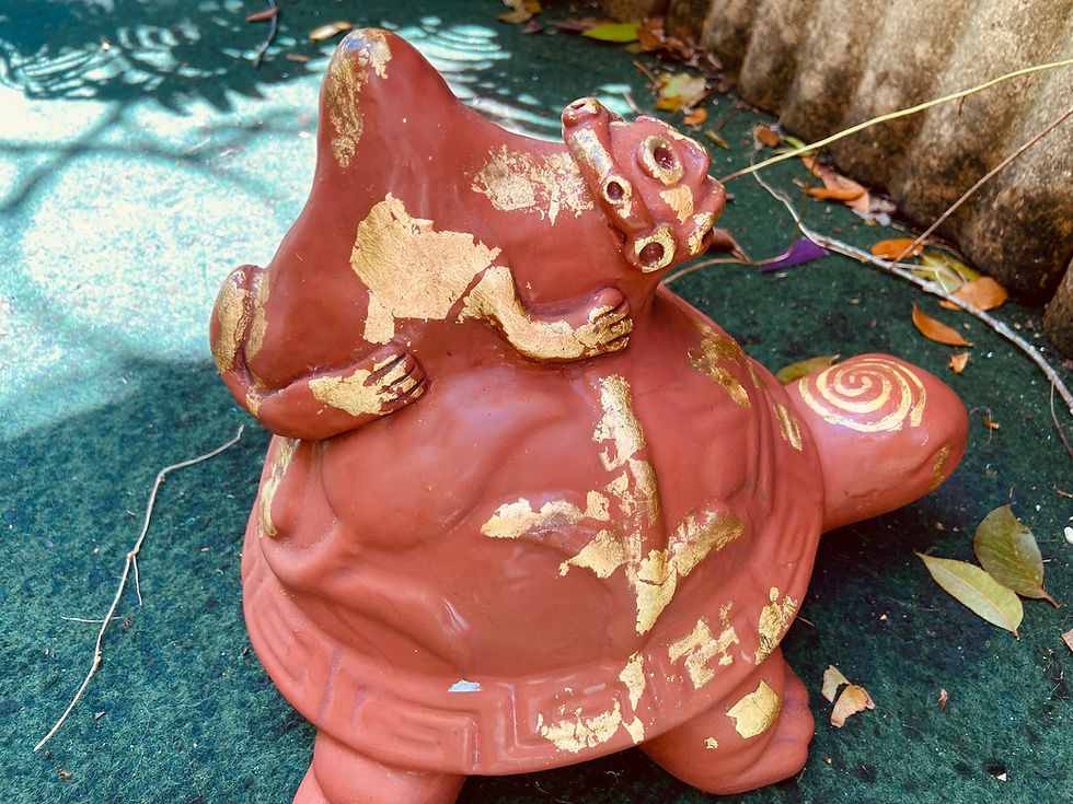 Thumbnail: Taíno Jicotea Sculpture  with a Three-Cornered Stone (Trigonolito)  of Atabey
