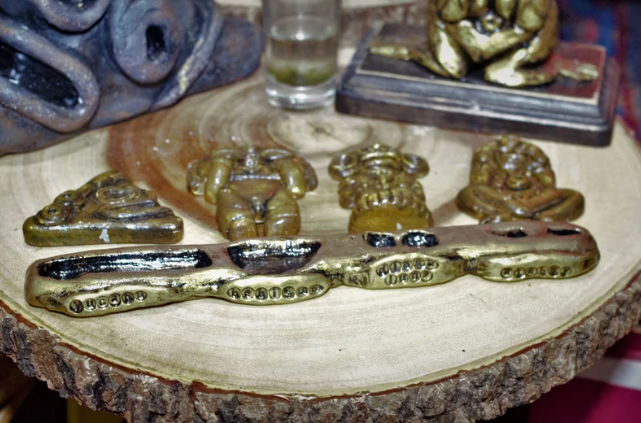 Thumbnail: Taino Inspired GOLD Art Atabey, Yucahu, Karaya, Behique Wave #1 with Base